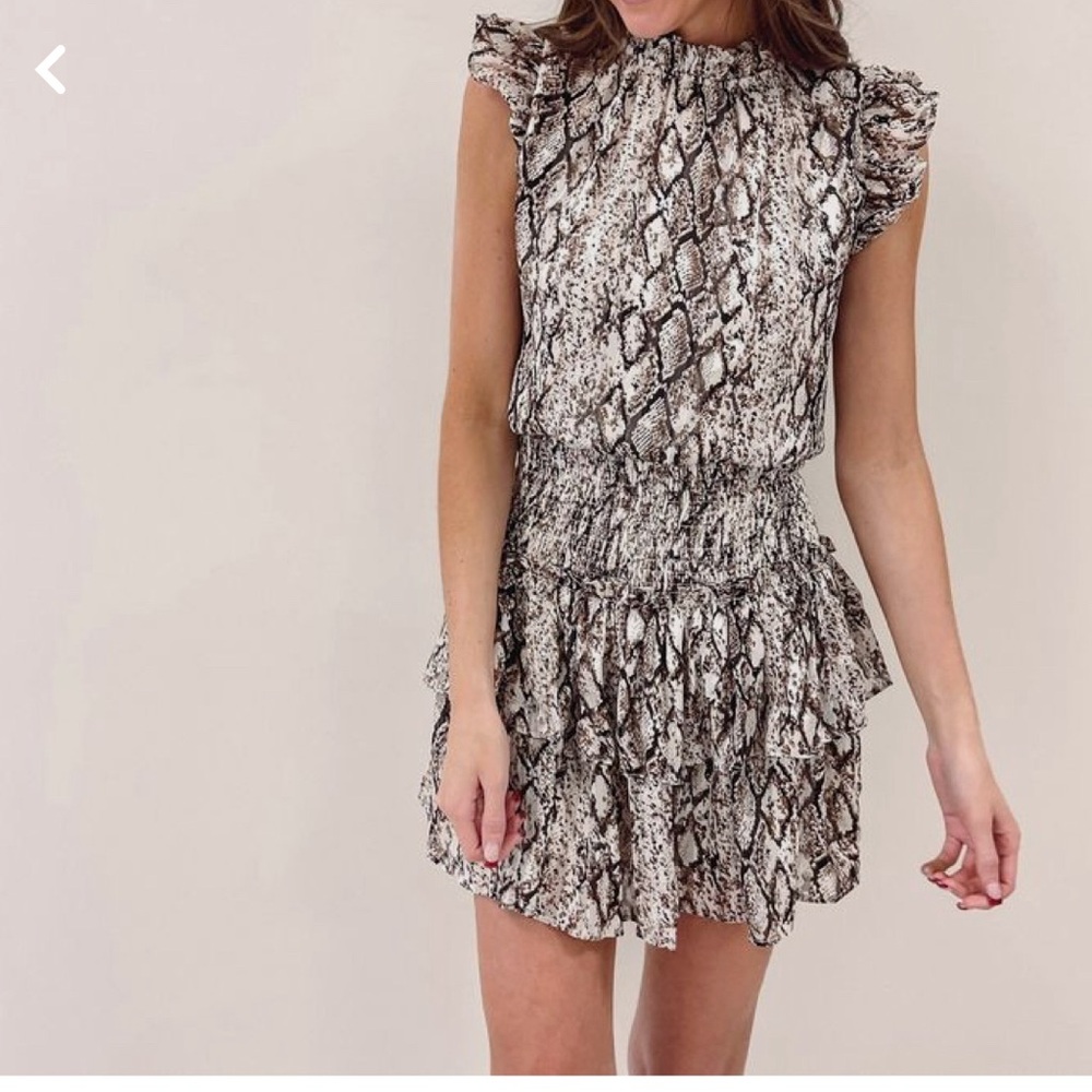 Black and White Ruffled Smocked Mini Dress